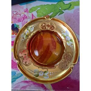 Vintage Bohemian Czech Republic Amber Glass Ashtray